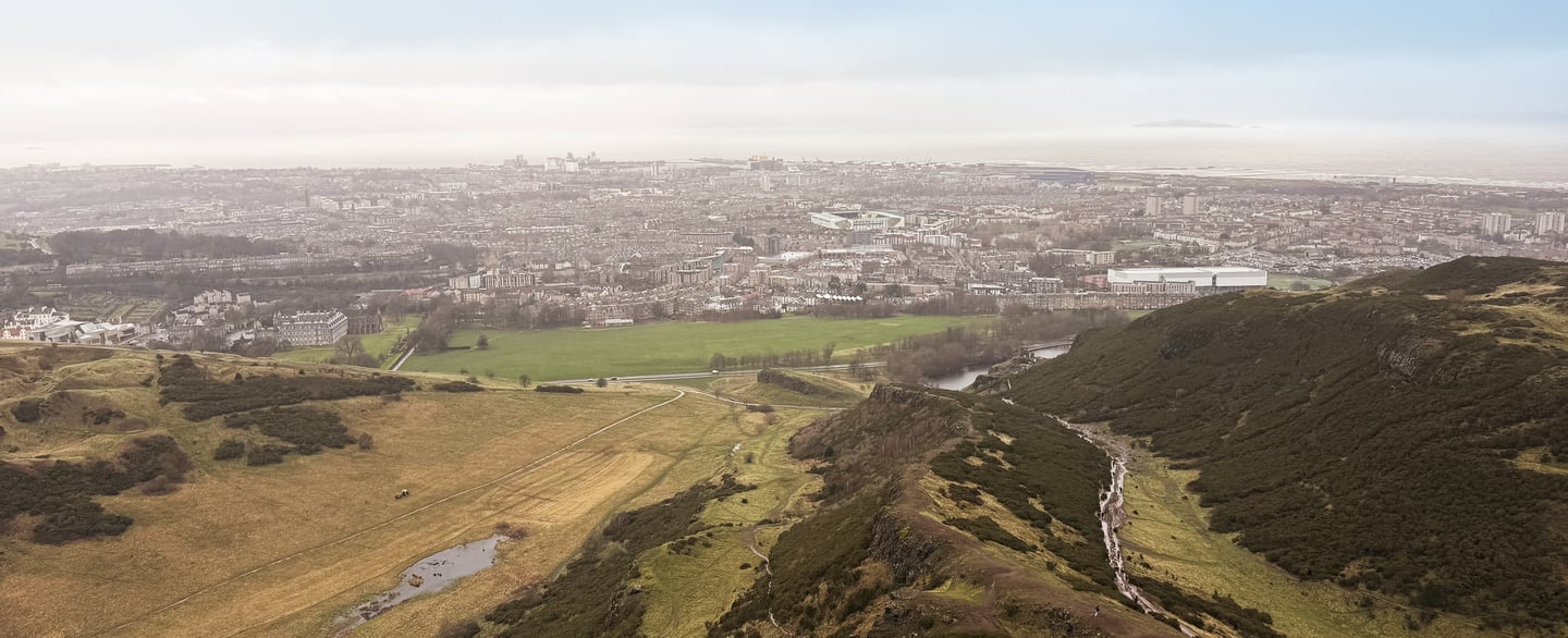 View from Arthur’s Seat overlooking Edinburgh and surrounding landscape