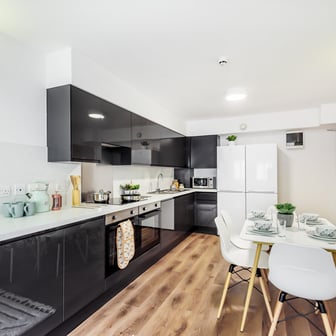 Shared kitchen and dining space