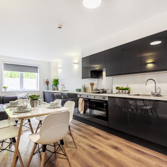 Shared kitchen and dining space