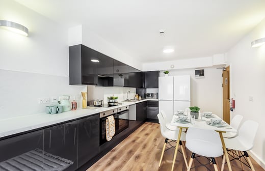 Shared kitchen and dining space